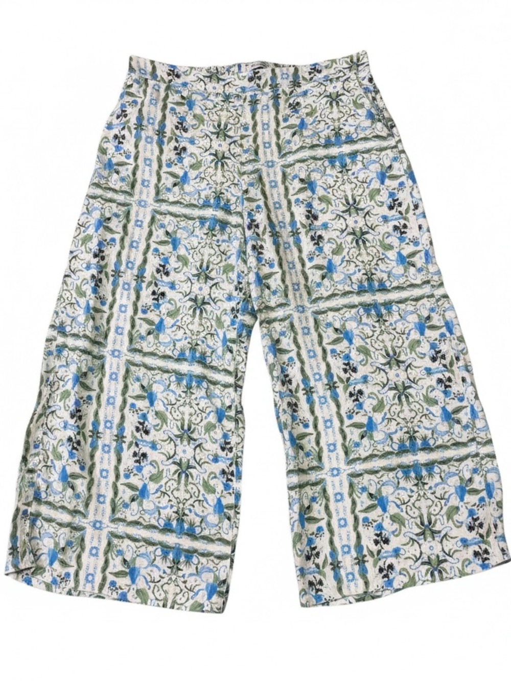 Joie Floral Tile Print Wide Leg Pants Cropped Boho Coastal Sz XL